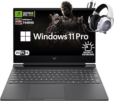 HP Victus 15.6" FHD 144Hz Gaming Laptop - AMD Ryzen 7 7445HS, 64GB RAM, NVIDIA RTX 4050 GPU, 2TB SSD, Backlit Keyboard, Wi-Fi 6E, Bundle with Mytrix Accessories, Mica Silver, Windows 11 Pro